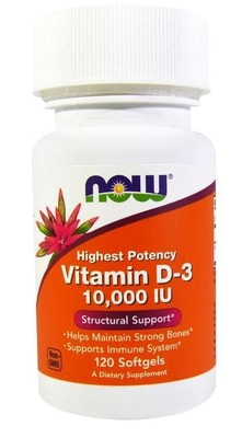 NOW Vitamin D3 10000 iu 120 softgels (фото, вид 1)