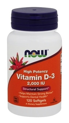 NOW Vitamin D3 2000 iu 120 softgels (фото, вид 1)