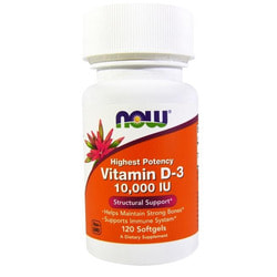 NOW Vitamin D3 10000 iu 120 softgels. Вид 2